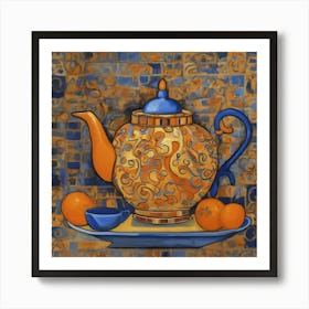 Teapot And Oranges Art Print