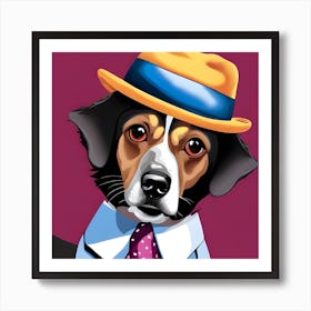 Beagle In a Suit with an Orange Hat Art Print