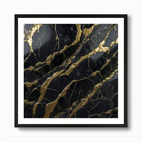 Black And Gold Marble Texture Art Print