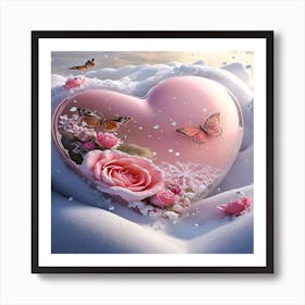 Pink Heart With Butterflies Art Print