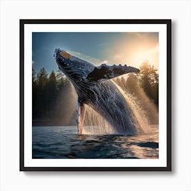 Humpback Whale Jumping Out Of The Water Art Print