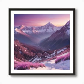 Snowy Mountains At Sunset Paintings Art Print Art Print