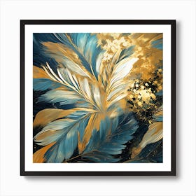 Abstract Blue And Gold Feathers Art Print