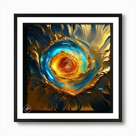 Blue And Gold Abstract Painting Art Print