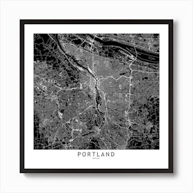 Portland Black And White Map Square Art Print