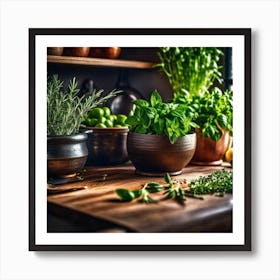 Kitchen With Herbs Art Print