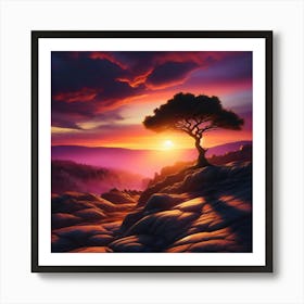 Lone Tree At Sunset Art Print