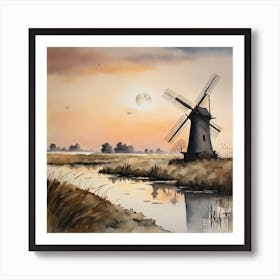 windmill at dawn Art Print