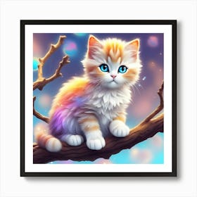 Cute Kitten On A Branch 4 Art Print