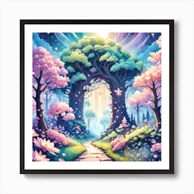 A Fantasy Forest With Twinkling Stars In Pastel Tone Square Composition 450 Art Print