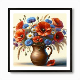 Poppies In A Vase, Acrylic Style Painting 13 Art Print