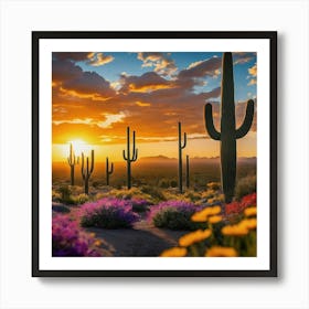 Saguaro Cactus At Sunset Art Print