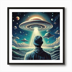 Firefly Cosmic Voyage A Surreal Hand Drawn Fantasy Of Floating Ufos And Dreamlike Waves 54573 (2) Art Print