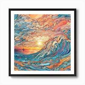 Ocean Wave At Sunset Art Print