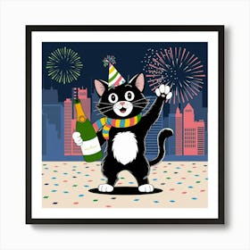 A Black Cat With A Party Hat Wearing A S Pj7550yhsu23ow8hwbyidw Q6nydblytj62tlry3c9eha Art Print