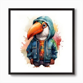 Watercolour Cartoon Toucan In A Hoodie 3 Art Print