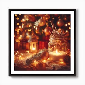 Christmas Lights In A Jar Art Print