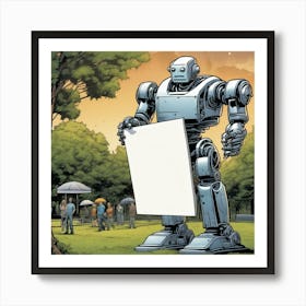 Robot Holding A Sign Art Print