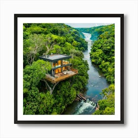 House On The Edge Of A Waterfall Art Print