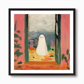 Open Window With A Ghost, Matisse Style, Spooky Halloween Square 2 Art Print