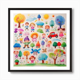 Colorful children's drawings 1 Art Print