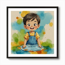 Little Boy Playing In Water Art Print