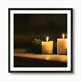 Three Candles On A Table Art Print