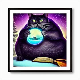 Black Cat Holding A Crystal Ball Art Print