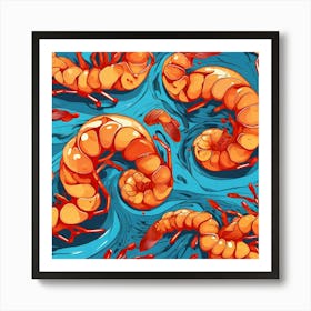 Seamless Pattern With Shrimps 2 Art Print