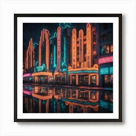 Neon Lights At Night Art Print