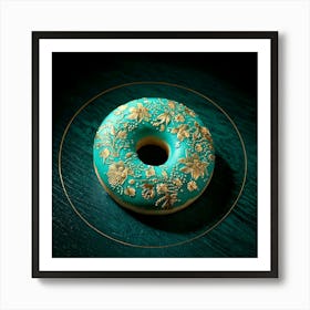 Firefly Turquoise, Donut, Floral, Patterns, Gold, Trim, Cinematic, Lighting, Low Angle, High Resolut (10) Art Print