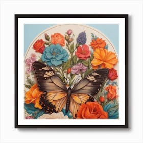 Butterfly And Flowers Affiche