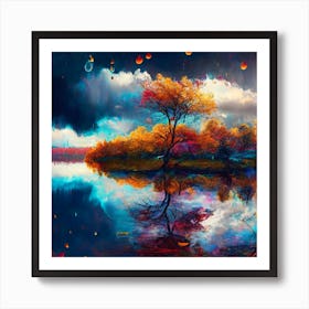 Autumn Trees In A Lake Art Print