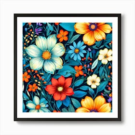 Floral Wallpaper, A Vibrant Bursting With Colorful Flowers Perfect For Those Who Love Nature, Floral Seamless Pattern, Floral Wallpaper, Colorful Flowers, Flower Painting Art Print