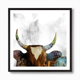 Bull Art Illustration In A Photomontage Style 04 Art Print