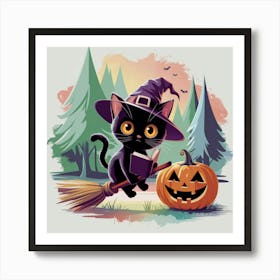 Black Cat Witch Art Print