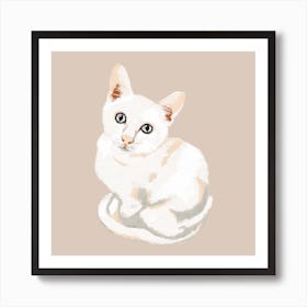 White Cat Square Art Print