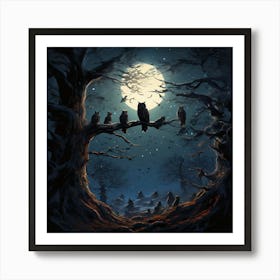 Owls At Night art print Art Print