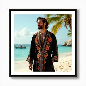 Man In Kaftan On Beach Poster