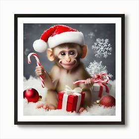 Cute Monkey With A Santa Hat Art Print