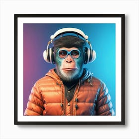 Monkey With Headphones Art Print