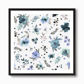 Countryside Watercolor Floral Blue Square Art Print