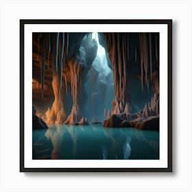 Lake Cave Subterranean Nature Water Wave Underground Art Print