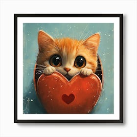 Cute Cat Peeking from Heart Gift Box 11 Art Print