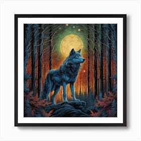 Wolf In The Woods 35 Art Print