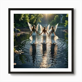 Three Angels gliding above water Art Print