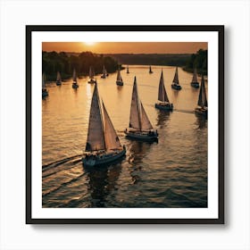 Sailboats On The River 3 Art Print