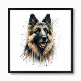 German Shepard Head - Abstract Line Art Illustration 26 Art Print