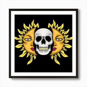 Skull Sun Two Face Art Nature Emerging Art Print