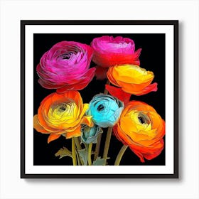 Andy Warhol Style Pop Art Flowers Ranunculus 1 Square Art Print